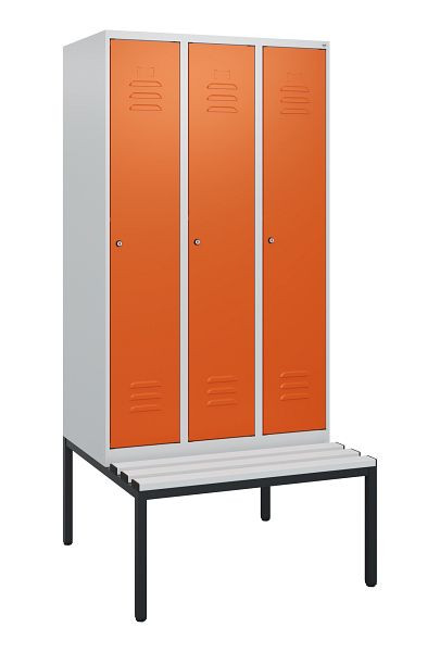 C+P Umkleidespind Classic PLUS, mit untergebauter Sitzbank, 3 Abteile, 1950x900x815mm, 7035/2004, Zylinderschlösser, 0800505-30 S10065