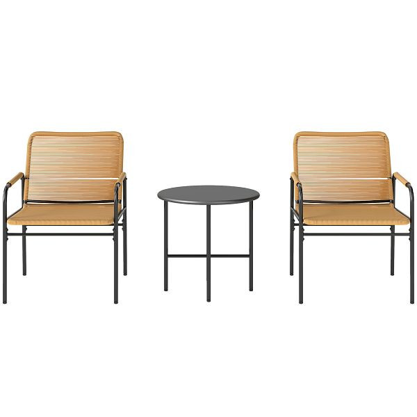 Outsunny 3-tlg. Rattan Bistroset, Sitzgruppe, Gartengarnitur mit 2 Gartensesseln, Couchtisch 54 x 66 x 76 cm Gelb, 863-195V00YL