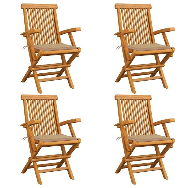 vidaXL Gartenstühle mit Beige Kissen 4 Stück Massivholz Teak, 3065620