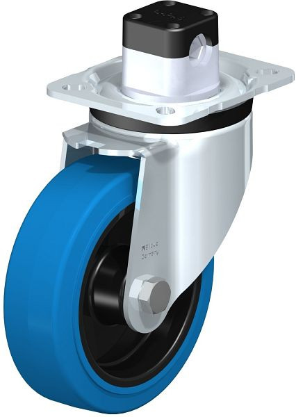 Blickle LK-POEV 125XR-1-CS11-SB Stahlblech-Lenkrolle, schwere Ausführung, mit Anschraubplatte & Zentralfeststeller, Elastik-Vollgummi, Blau, 851072