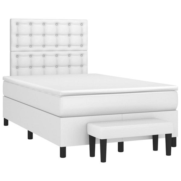 vidaXL Boxspringbett mit Matratze Weiß 120x190 cm Kunstleder, 3270452