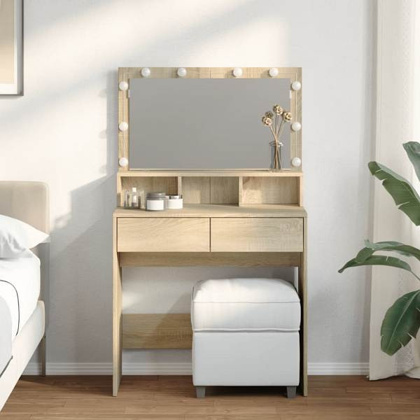 vidaXL Schminktisch mit LED-Beleuchtung Sonoma-Eiche 80x41x134,5 cm, 848187