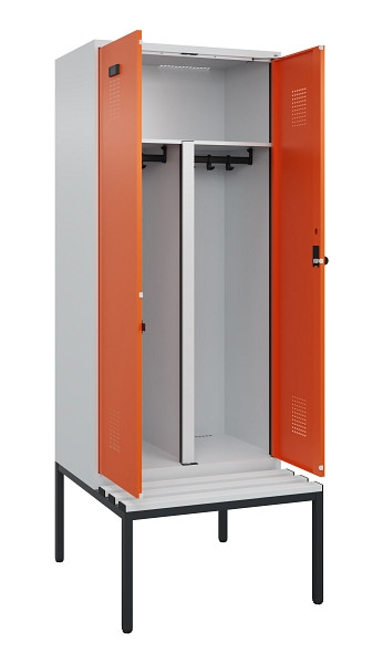 C+P PSA Doppel-Spind Evolo PLUS, Bank, 2 Abteile, 2120x800x815mm, 7035/2004, Drehriegel, Sitzfläche Kunststoff, Sitzbank, 0490527-22P S10056