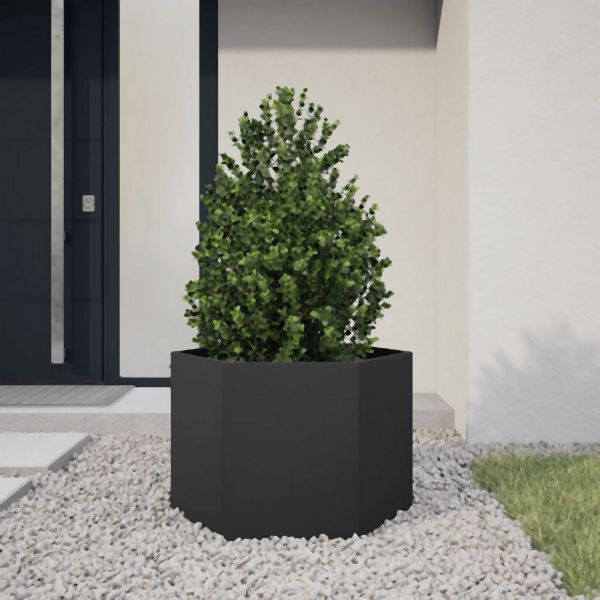 vidaXL Pflanzkübel Schwarz Sechseckig 69x60x45 Stahl, 851122