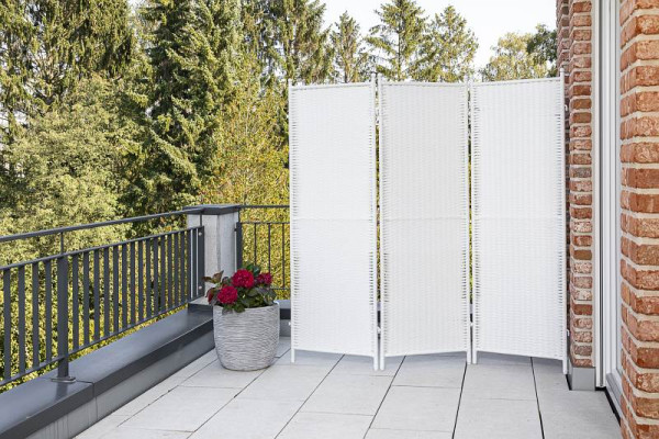 Merxx Paravent, verlängerbar, weiß, Stahlgestell mit Kunststoffgeflecht, 28935-208
