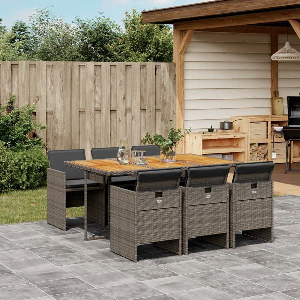 vidaXL 7-teilig Garten-Essgruppe mit Kissen Grau Poly Rattan, 3277681