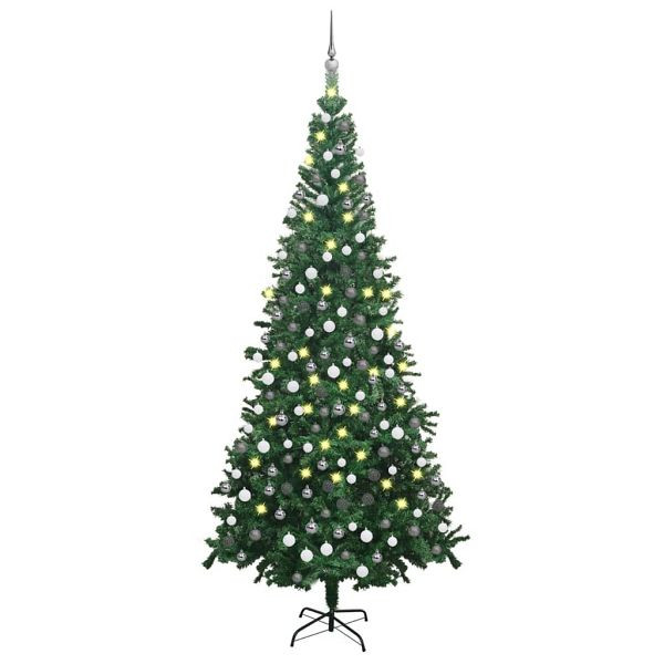 vidaXL Künstlicher Weihnachtsbaum mit Beleuchtung Kugeln L 240 cm Grün, 3077663