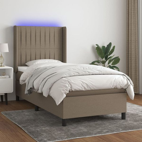 vidaXL Boxspringbett mit Matratze & LED Taupe 90x200 cm Stoff, 3138449