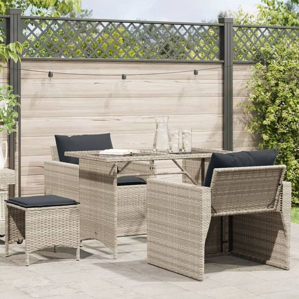vidaXL 4-teilig Garten-Sofagarnitur mit Kissen Hellgrau Poly Rattan, 366364