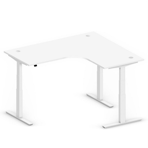 Deskin XXL Sitz-/ Stehschreibtisch Jumbo MULTI M, Dekor weiß, T-Fuß-Stahlgestell in Weiß RAL 9016, rechtsseitig geformt, 295139