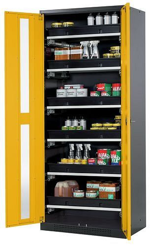 asecos Chemikalienschrank Systema-T CS-86G, Korpus anthrazit, Flügeltüren gelb, 6 Tablarauszüge, 209042