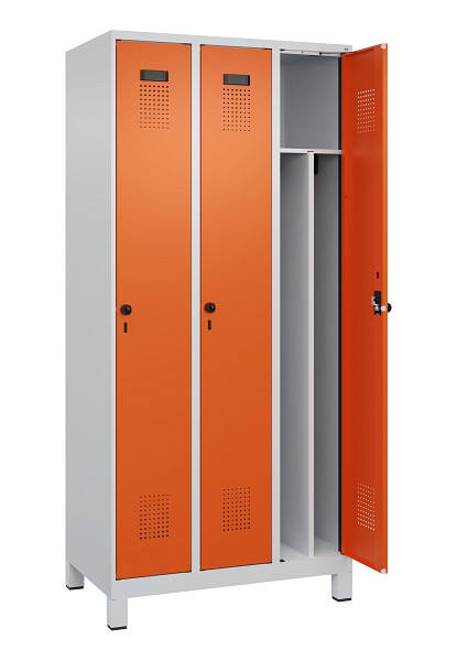 C+P Spind Evolo PLUS, mit Füßen, 3 Abteile, 1950x900x500mm, 7035/2004, Verschluss Drehriegel, 049010-30F S10002