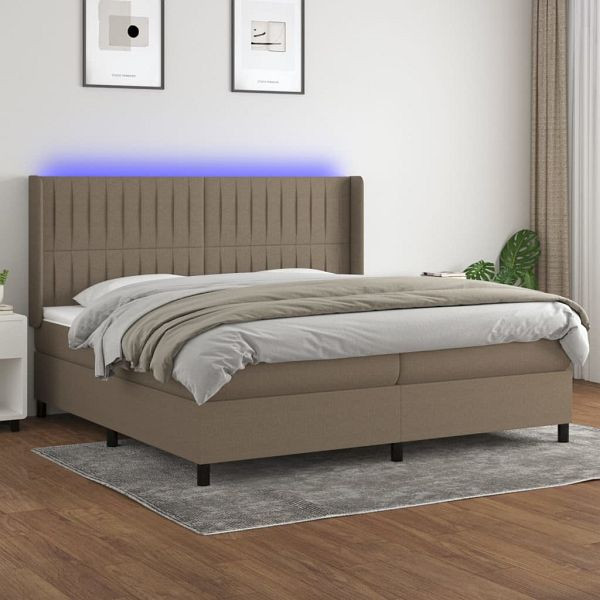 vidaXL Boxspringbett mit Matratze & LED Taupe 200x200 cm Stoff, 3138505