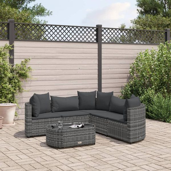 vidaXL 6-teilig Garten-Sofagarnitur mit Kissen Grau Poly Rattan, 3308394
