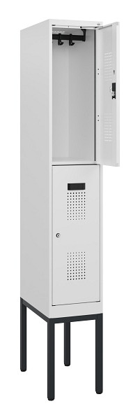 C+P Doppelstock-Spind Evolo PLUS, Gestell, 2 Fächer, 1950x300x500mm, 9016/9016, Zylinderschloss, 0493305-10 S10055