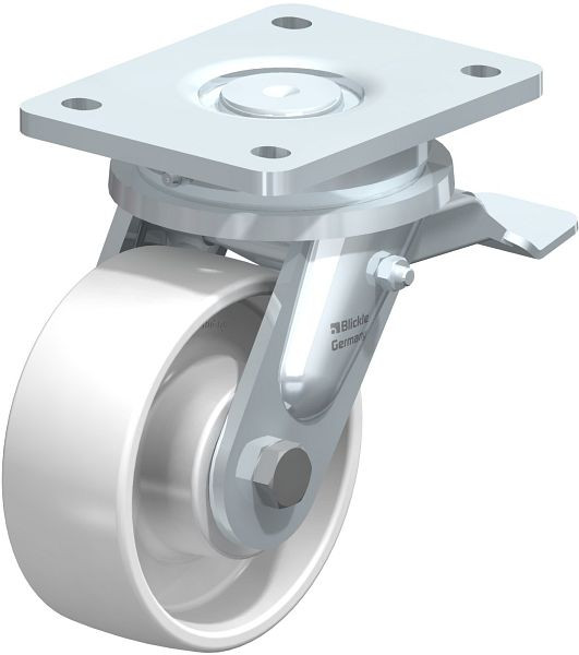 Blickle LO-PO 127K-ST Stahlgeschweißte Schwerlast-Lenkrolle mit Feststeller, Polyamid, Weiß, 760112