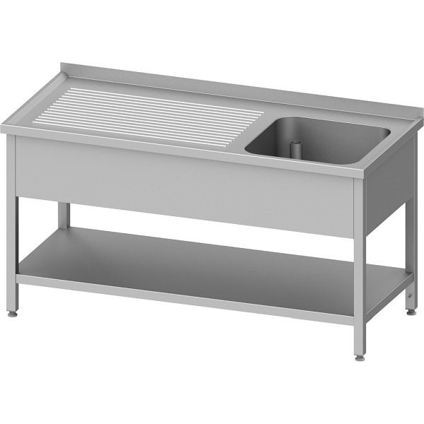 Stalgast Edelstahl Spültisch mit Grundboden, 1500x600x850 mm, mit einem Becken rechts, mit Aufkantung, verschweißt, VST15621RA