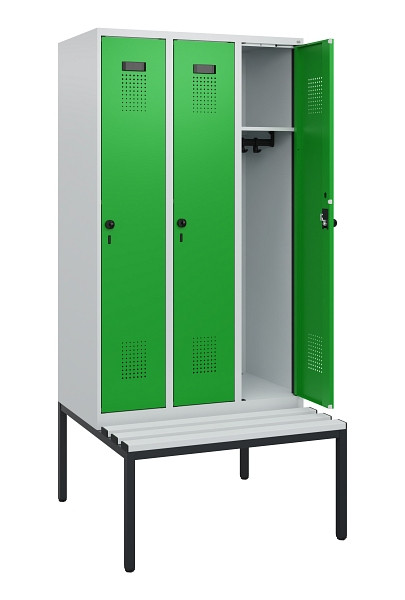 C+P Spind Evolo PLUS, 3 Abteile, 1950x900x815mm, 7035/6037, Drehriegel, Sitzfläche Kunststoff, Sitzbank, 0490505-30 S10065
