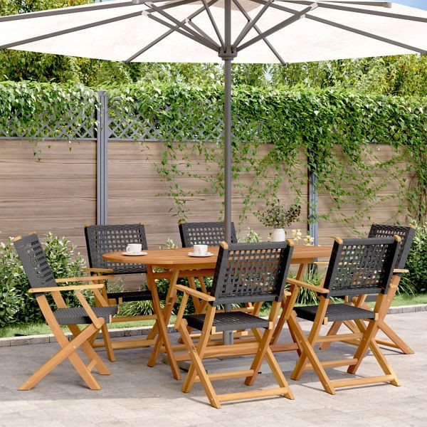 vidaXL Gartenstühle 6 Stück Klappbar Schwarz Poly Rattan & Massivholz, 3214557