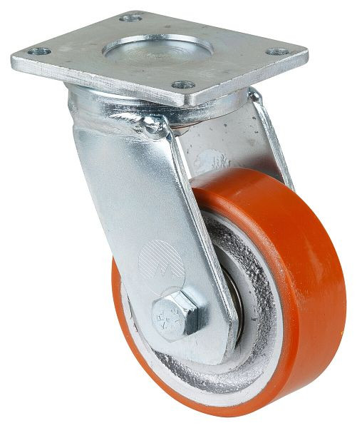 BS Rollen Schwerlastrolle, Rad-Breite 38 mm, Rad-Ø 100 mm, Tragfähigkeit 295 kg, Lauffläche Guss-Polyurethan 95 Shore A, RadGuss, Kugellager, RR100.C10.100
