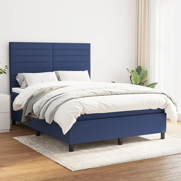 vidaXL Boxspringbett mit Matratze Blau 140x190 cm Stoff, 3141855
