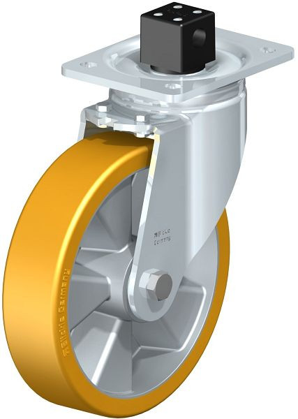 Blickle LH-ALTH 200K-CS13 Stahlblech-Lenkrolle, Schwerlast-Ausführung, mit Anschraubplatte & Zentralfeststeller, Blickle Extrathane®, Hellbraun, 753887