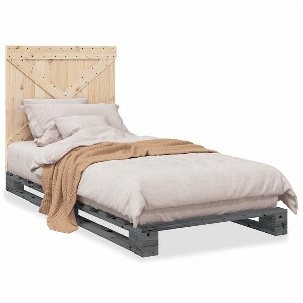 vidaXL Massivholzbett mit Kopfteil Grau 90x200 cm Kiefer, 3281580