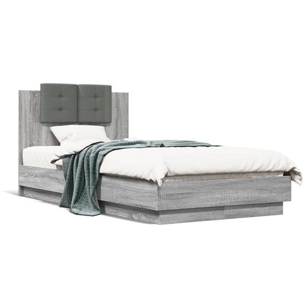 vidaXL Bettgestell mit Kopfteil Grau Sonoma 75x190 cm Holzwerkstoff, 3209980