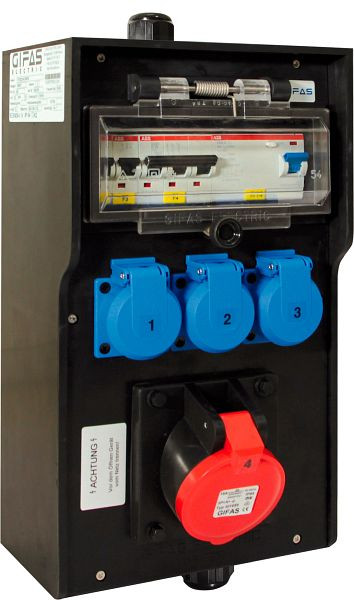 GIFAS Vollgummi-Wandverteiler Typ 7300, 1x CEE 16/400, 2x Schuko, LS, FI, 2x PG unten, 240425