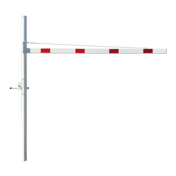 Stein HGS Höhenbegrenzer mit variabler Durchfahrtshöhe, 2500 mm, vorgerüstet für Vorhangschloss, mit Barriere, Aluminium, 2000 mm, mit Halterung für Schild Ø 450 mm, 417.251-vbb-02h-45