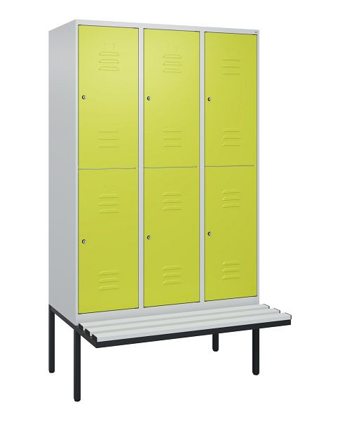 C+P Doppelstöckiger Spind Classic PLUS, 3 Abteile, 2120x1200x815mm, 7035/0024, Zylinderschlösser, schwebende Sitzfläche, 0803407-32 S10025