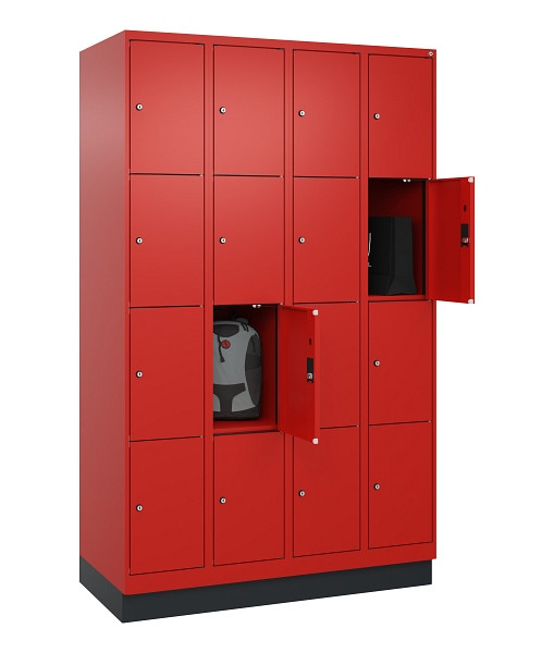 C+P Schließfachschrank Evolo PLUS, mit Sockel, 16 Fächer, 1950x1200x500mm, 3020/3020 Verkehrsrot, 049020-404 S10025