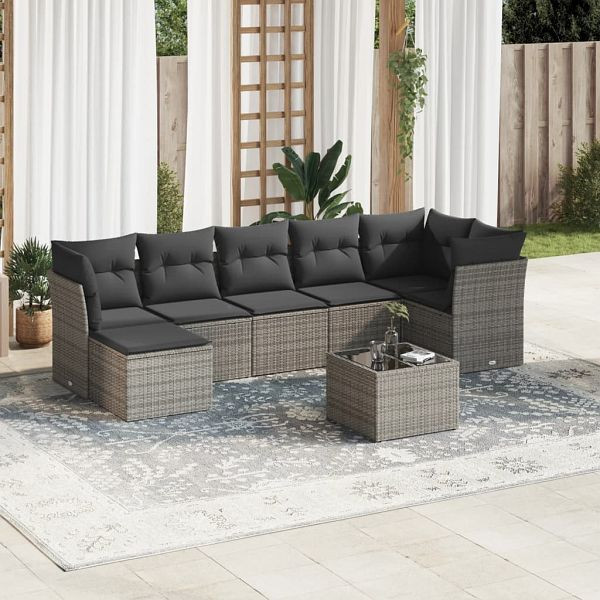 vidaXL 8-tlg. Garten-Sofagarnitur mit Kissen Grau Poly Rattan, 3217980