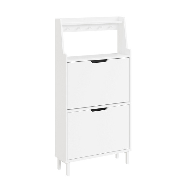 SoBuy Weißer Schuhschrank mit 2 Türen, Schuhregal mit 8 Schuhplätzen, Praktischer Eingangsorganizer aus MDF, 60×19×119 cm, Tragkraft 30 kg, FSR221-W