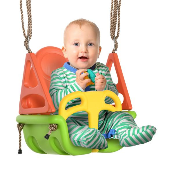 Outsunny 3-in-1 Babyschaukel, Kinderschaukel mit verstellbarem Seil, Grün, 344-059V00MX
