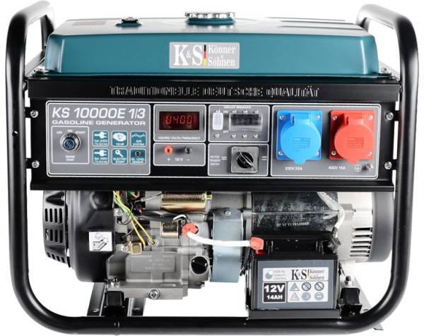 Könner & Söhnen 8000W Benzin E-start Stromerzeuger, 1x32A(230V)/1x16A(400V), 12V, Voltregler, Anzeige, KS 10000E-1/3