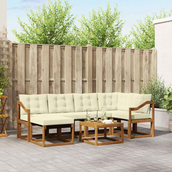 vidaXL Outdoor-Sofagarnitur mit Kissen 7-teilig Natur und Creme, 3368865