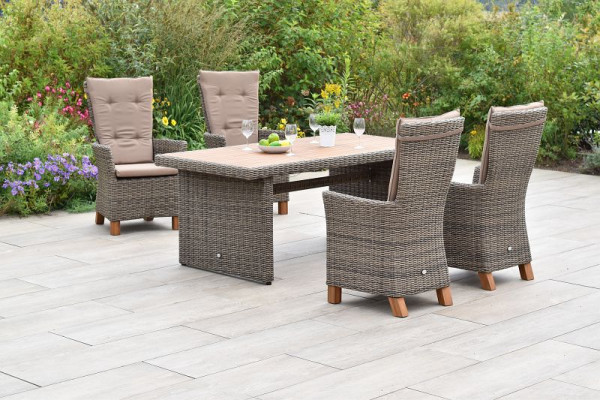 Merxx Toskana Set 9-teilig, 4 Toskana Hochlehner, inkl. Kissen, Beine aus Akazienholz, 1 Tisch 185 x 90 cm, Tischplatte aus Akazienholz, 50424-211