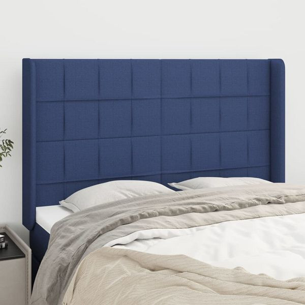 vidaXL Kopfteil mit Ohren Blau 147x16x118/128 cm Stoff, 3119584