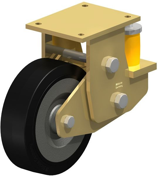 Blickle BSFE-SE 252K Stahlgeschweißte Schwerlast-Bockrolle mit Polyurethanfeder, Elastik-Vollgummi, Schwarz, 615492