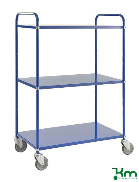 Kongamek Leichter Etagenwagen, 4 Lenkrollen, 2 davon mit Bremsen, Blau, 3 Böden, KM4123-BB