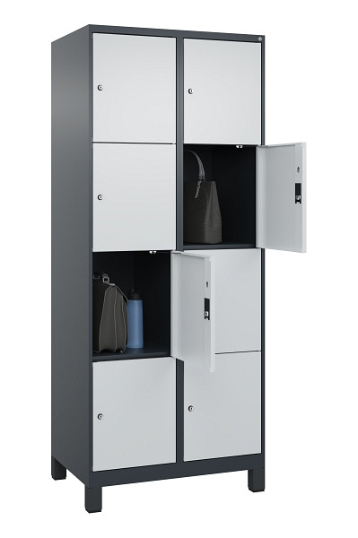 C+P Schließfachschrank Evolo PLUS, mit Füßen, 8 Fächer, 1950x800x500mm, 7016/70, Frontfarbe RAL 7035 Lichtgrau, 049010-224 S10017