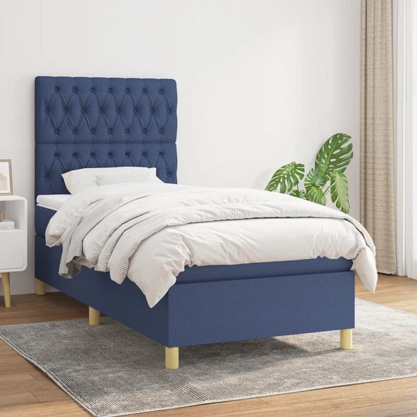 vidaXL Boxspringbett mit Matratze Blau 90x200 cm Stoff, 3142551