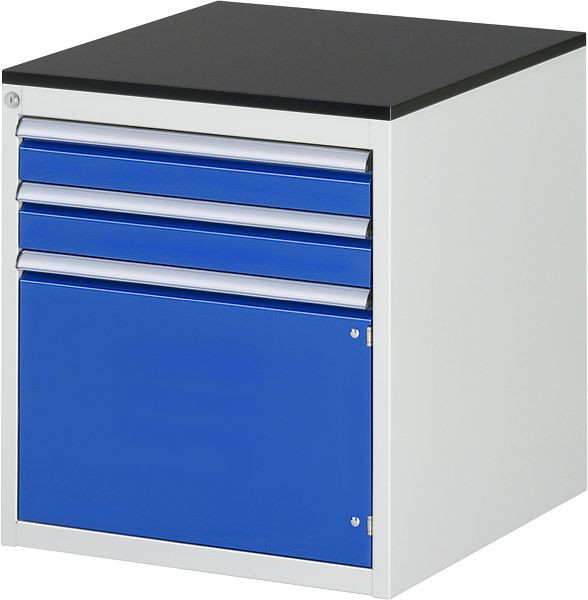 RAU Schubladenschrank Serie 7000, B580 x T650 x H640 mm, Arbeitsplatte mit Melaminharzbeschichtung, Schubladen: 2xH90 mm, Flügeltür H360 mm, 13-L3.5AR-M.11