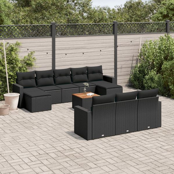 vidaXL 11-tlg. Garten-Sofagarnitur mit Kissen Schwarz Poly Rattan, 3224340