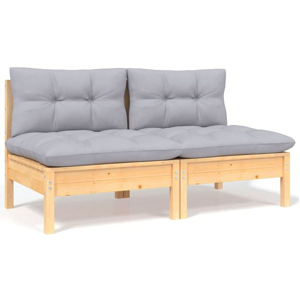 vidaXL 2-Sitzer-Gartensofa mit Grauen Kissen Massivholz Kiefer, 806651