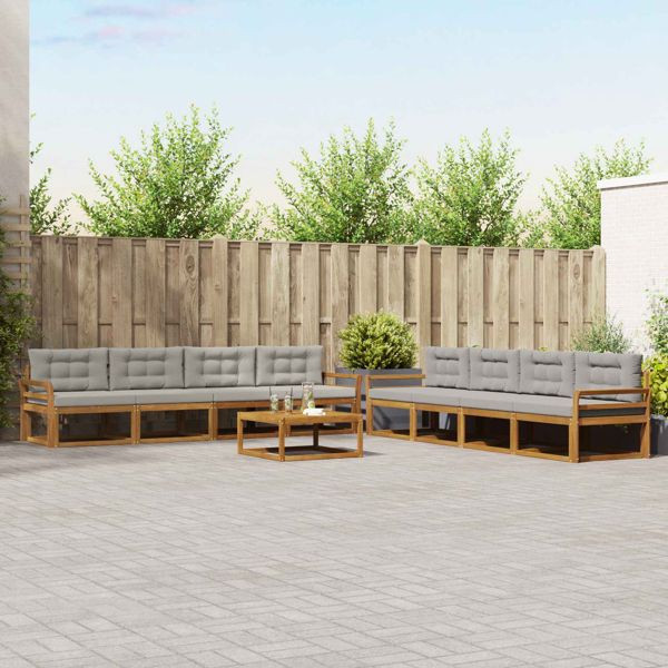 vidaXL Outdoor-Sofagarnitur mit Kissen 9-teilig Natürlich und Hellgrau, 3367369