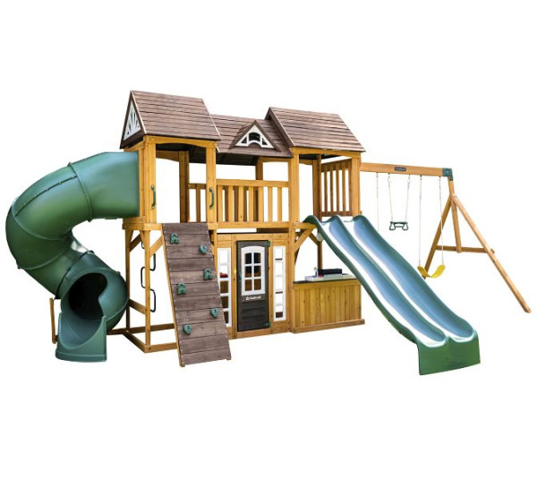 Zwerkules Spielturm Bolzo, Mit Rutschen und Schaukel Natur, 347x675x280 cm, ZWF29720E