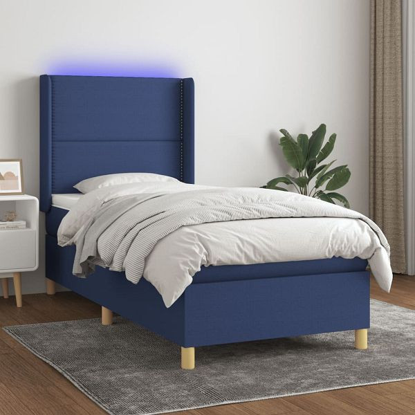vidaXL Boxspringbett mit Matratze & LED Blau 90x200 cm Stoff, 3138771