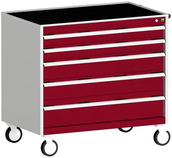 bott cubio Schubladenschrank mobil bestückt mit 5 Schubladen BxTxH: 1050 x 650 x 980 mm, RAL 7035/3004, 40402075.24V